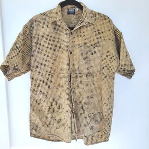 Wisnu 100% Cotton brown black printed button up short sleeve shirt